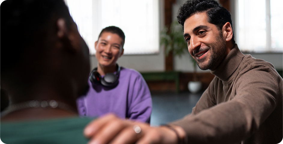 A supportive conversation between a counselor and a patient.